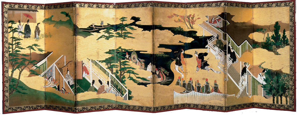 Pair of Eightfold Screens  Scenes Tale of Genji  - هنر و تمدن شرق ( ژاپن )